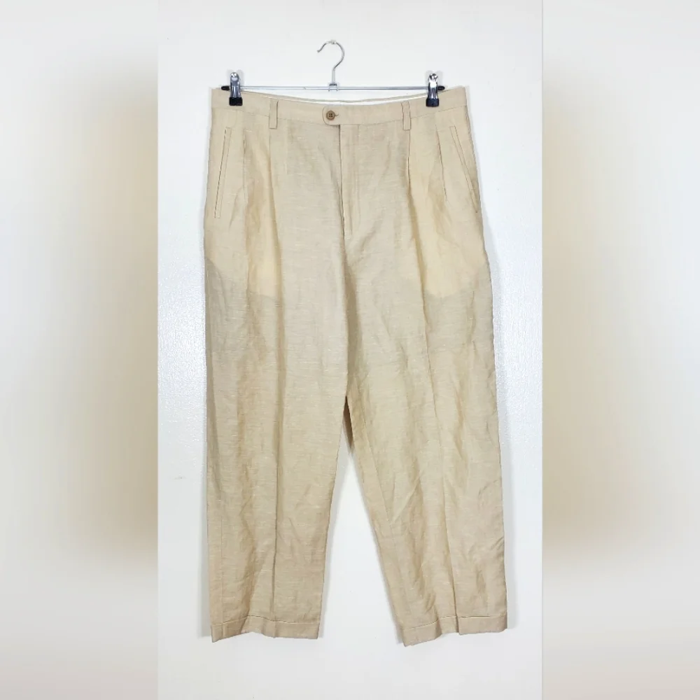 San Dino Wool Linen Blend Mens Pants Vintage Made in Italy Size 36 x 28.5 - Picture 1 of 3